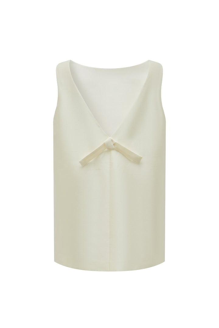 PAJA Farm Edit Dupion Silk V-Neck Backless Top - Pale Yellow