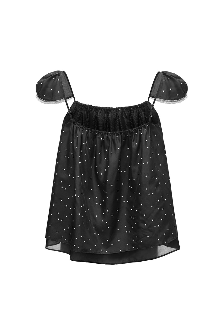 PAJA Out After Brunch Mulberry Silk Ruffle Sleeve Drawstring Top