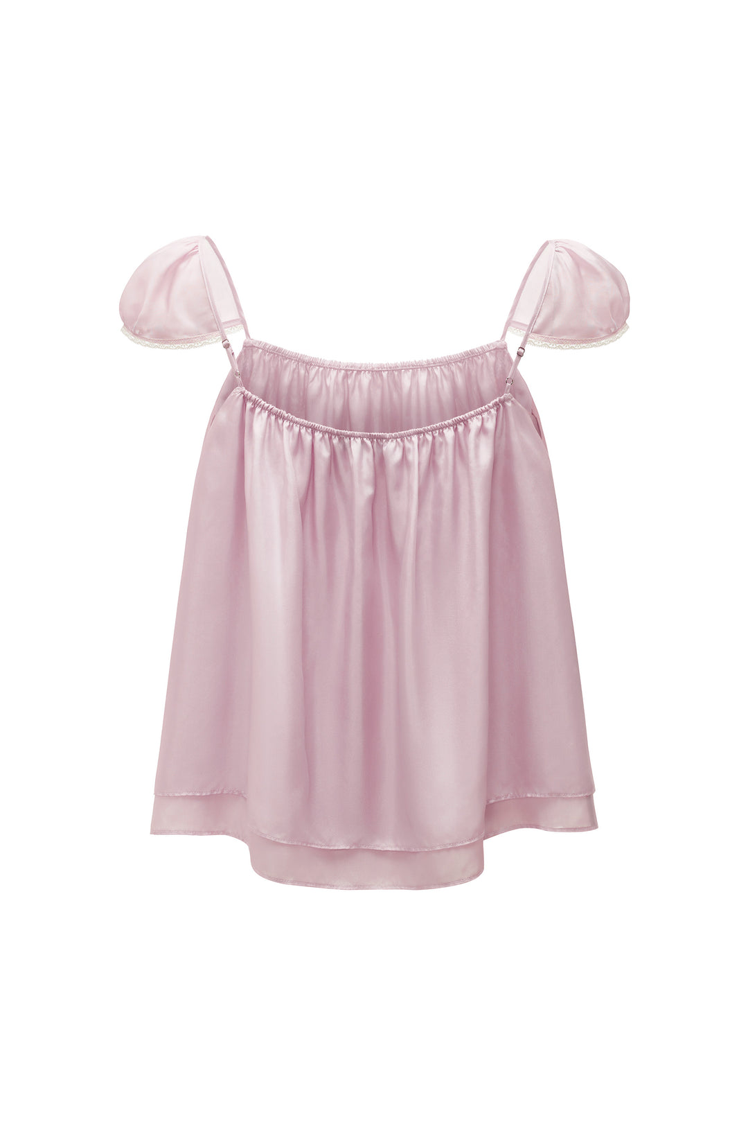 PAJA Out After Brunch Mulberry Silk Ruffle Sleeve Drawstring Top