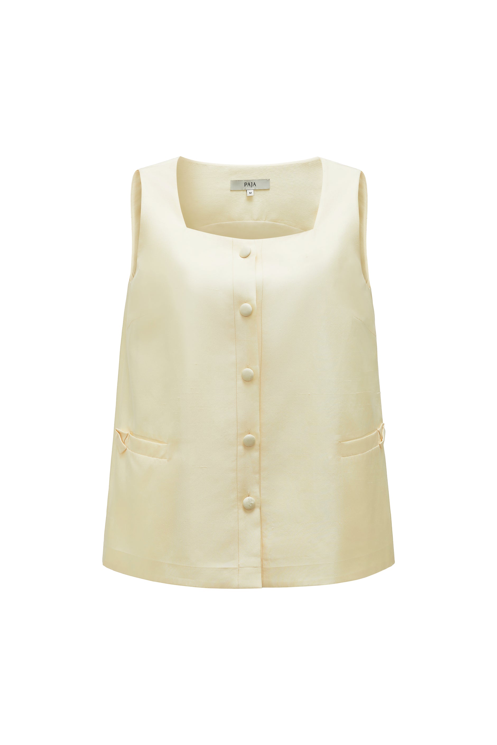トップス eleven 2nd Silk Plating Linen Slipover Mulberry Silk Sleeveless A-Line Top | Square Neck Silk Top – Not