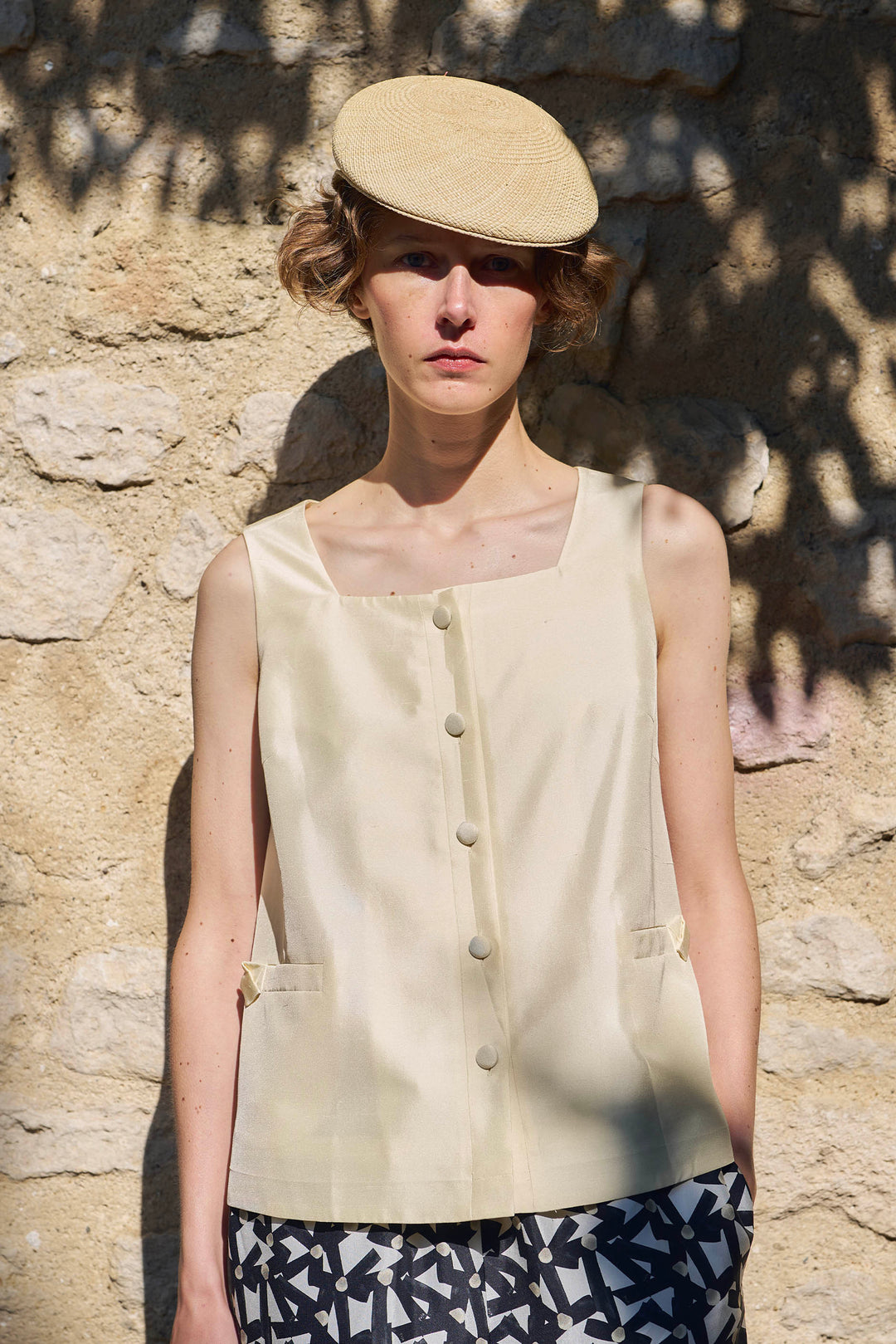 PAJA Out After Brunch Mulberry Silk Sleeveless A-Line Top