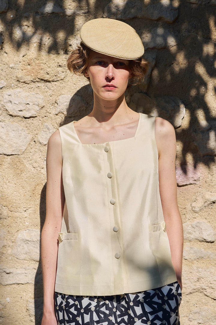 PAJA Out After Brunch Mulberry Silk Sleeveless A-Line Top
