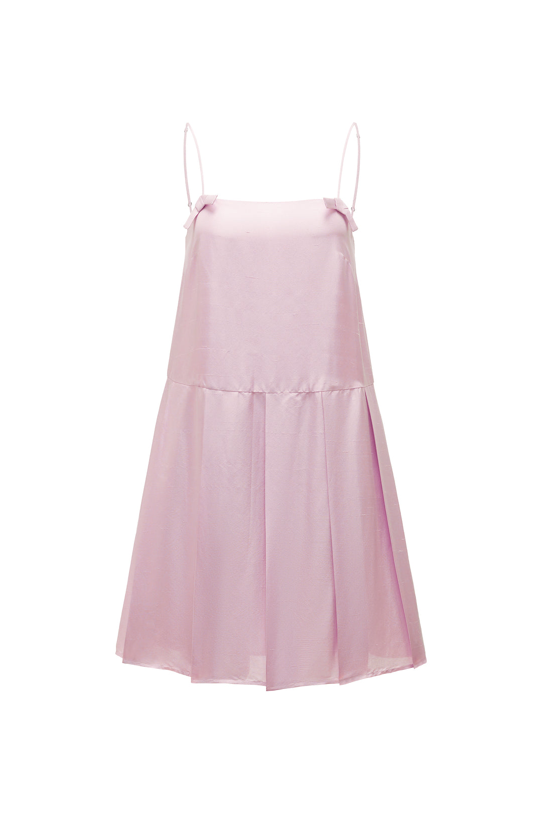Pink slip silk dress on a white background
