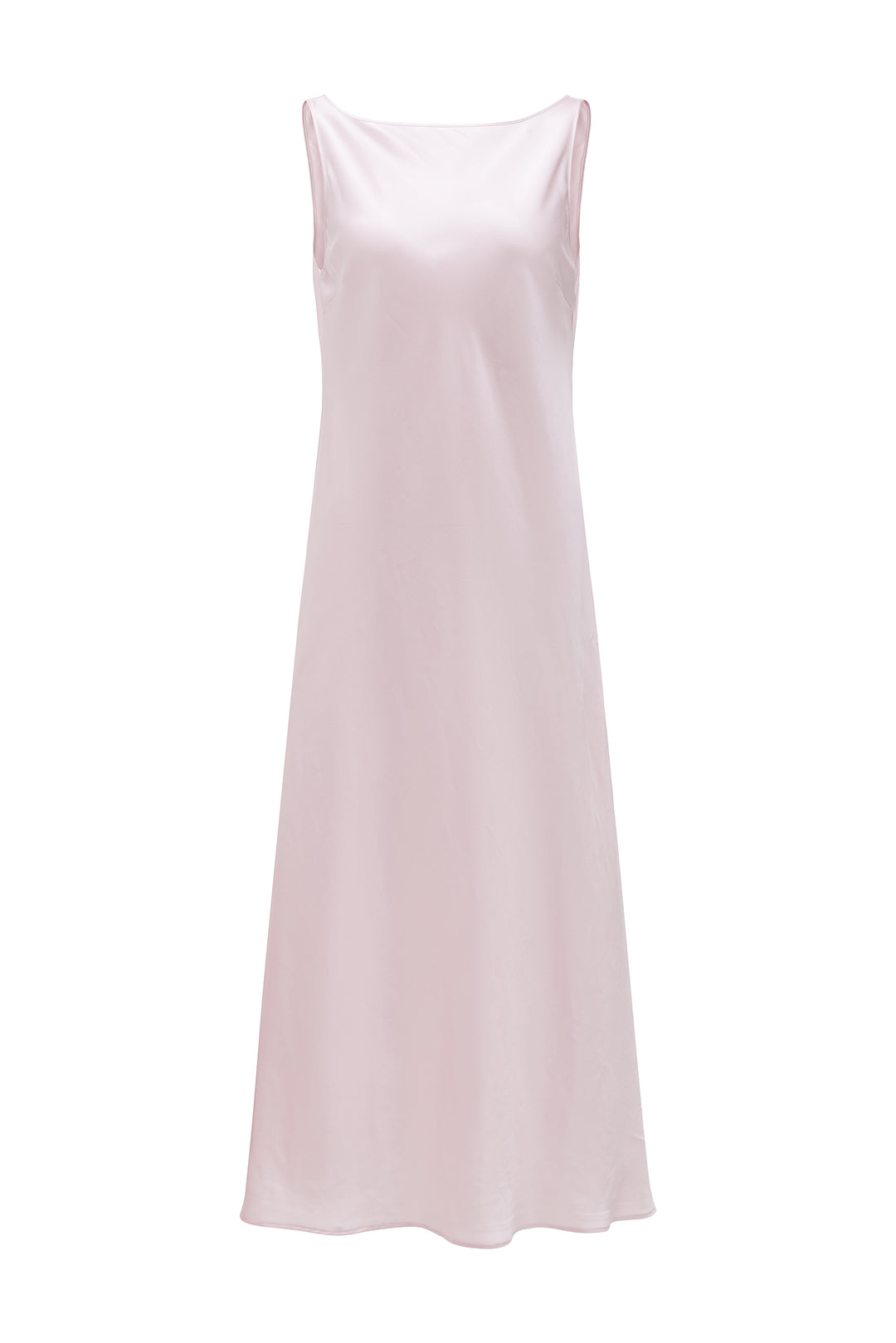 Pink silk slip dress on a white background