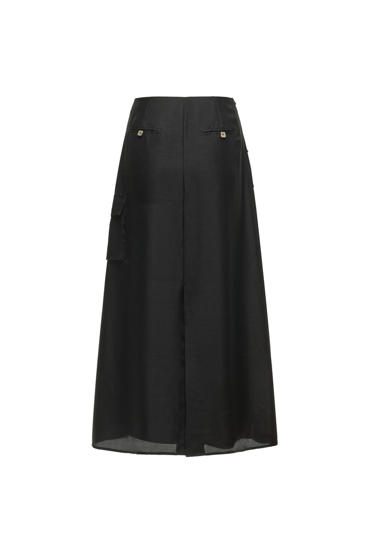 PAJA Out After Brunch Mulberry Silk Utility Midi Skirt