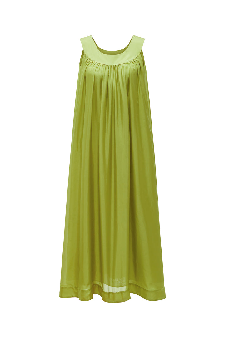 Green Silk dress on a white background