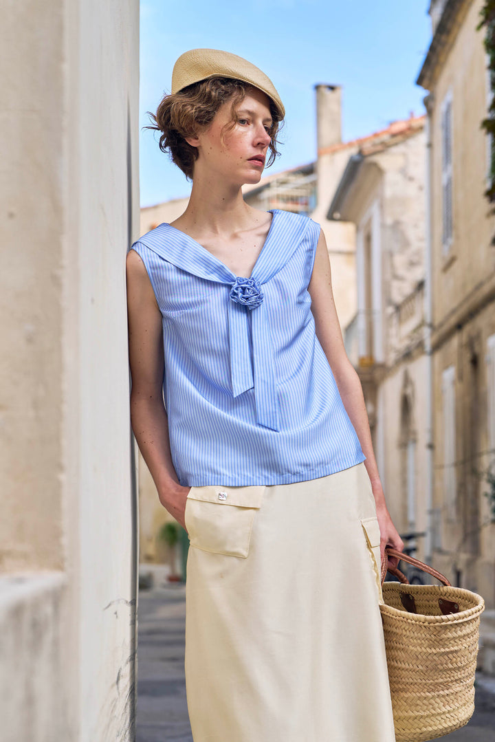 PAJA Out After Brunch Mulberry Silk Sailor Collar Sleeveless Top