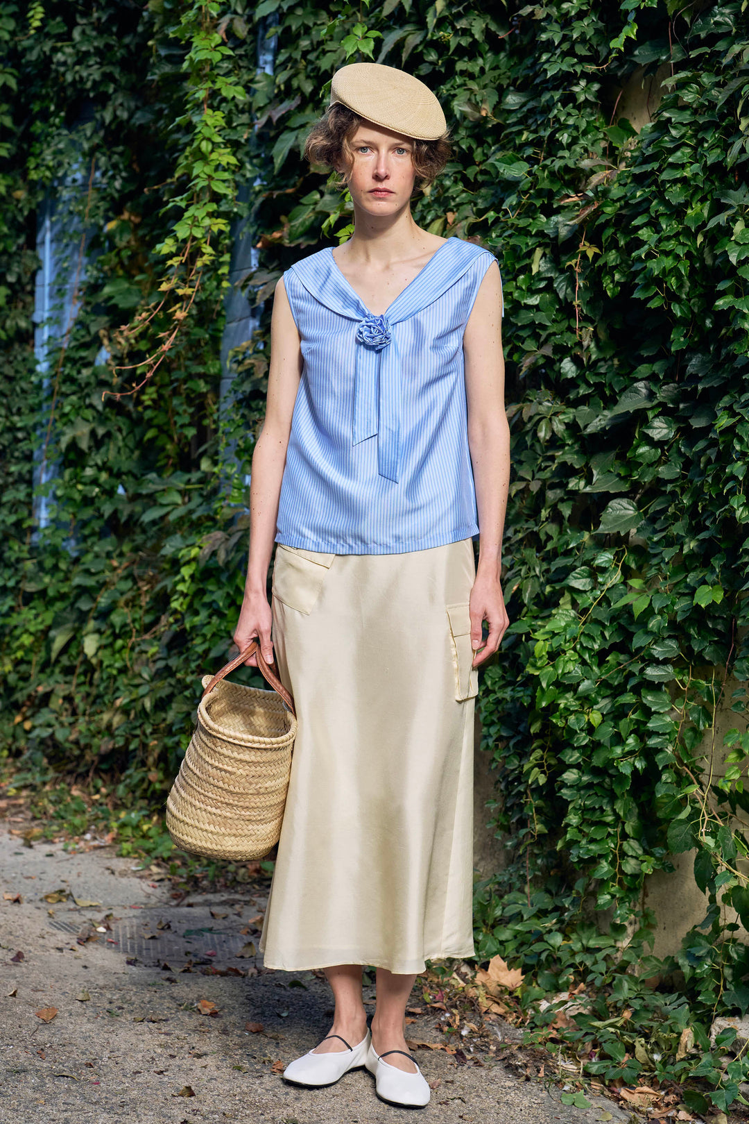 PAJA Out After Brunch Mulberry Silk Sailor Collar Sleeveless Top