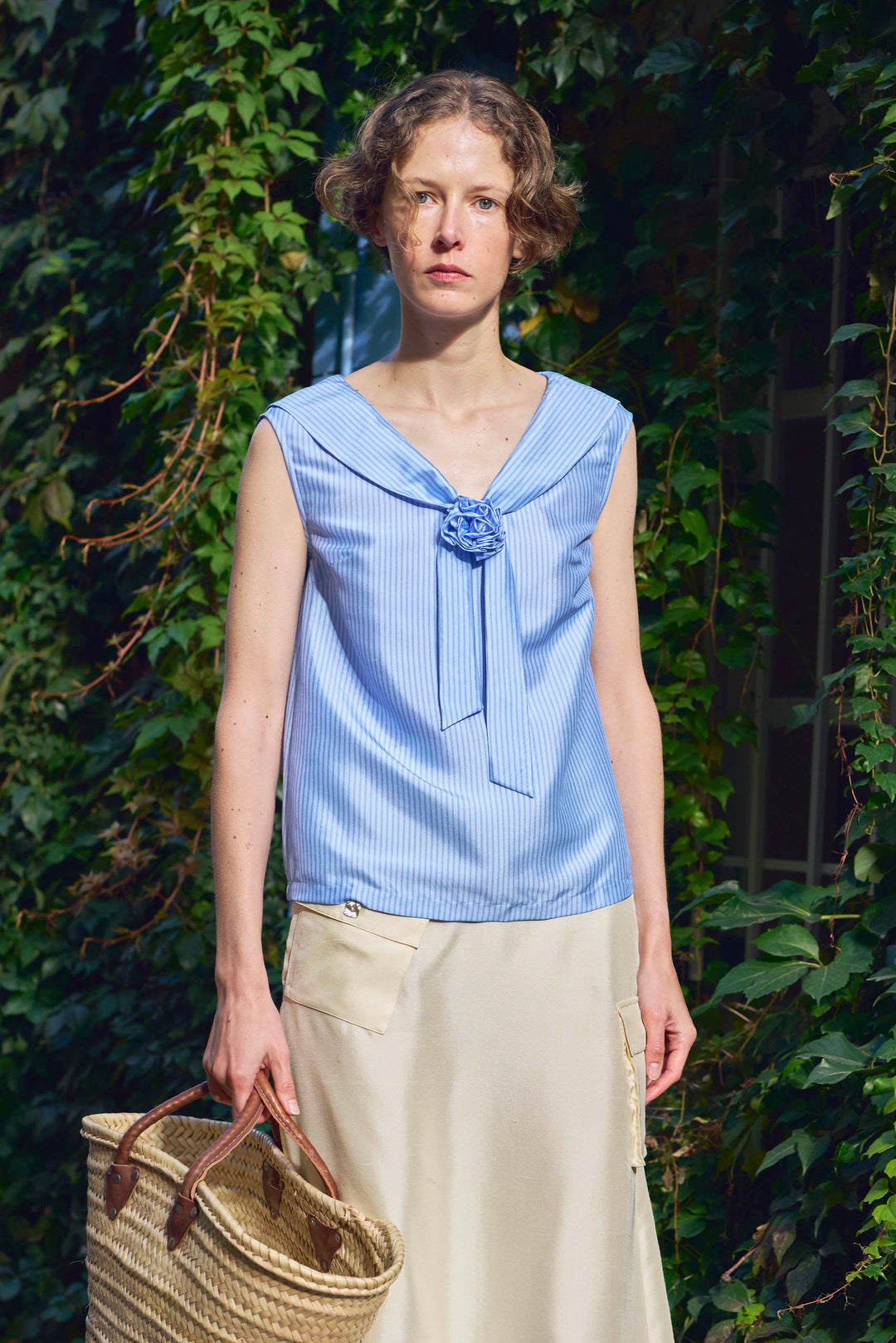 PAJA Out After Brunch Mulberry Silk Sailor Collar Sleeveless Top