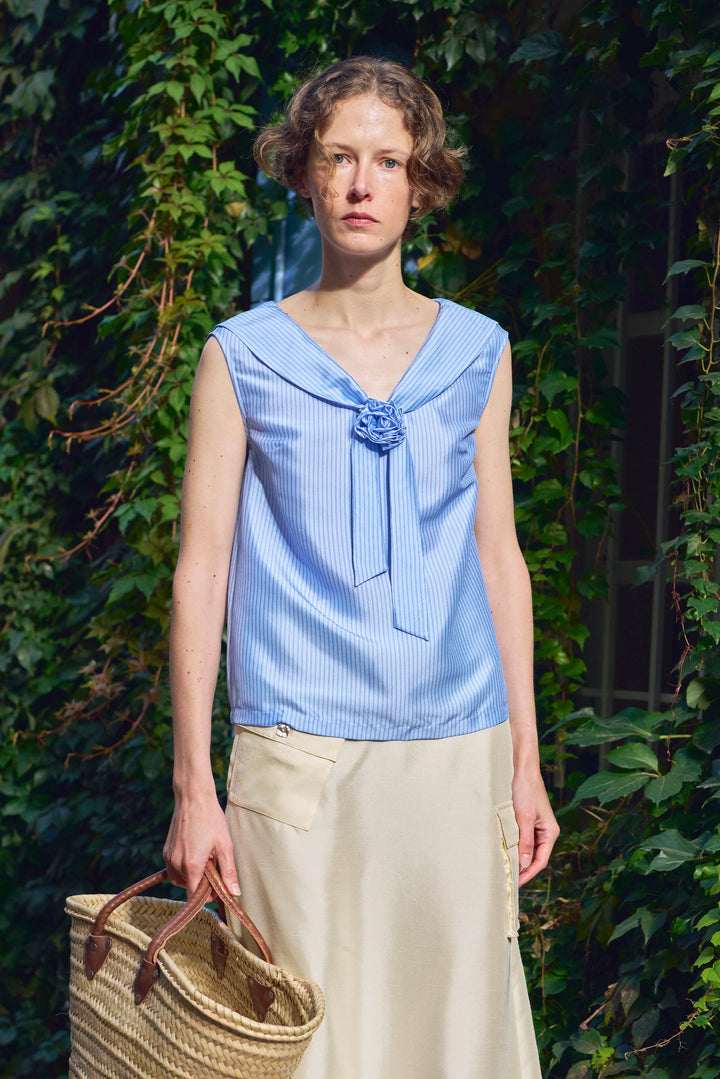 PAJA Out After Brunch Mulberry Silk Sailor Collar Sleeveless Top