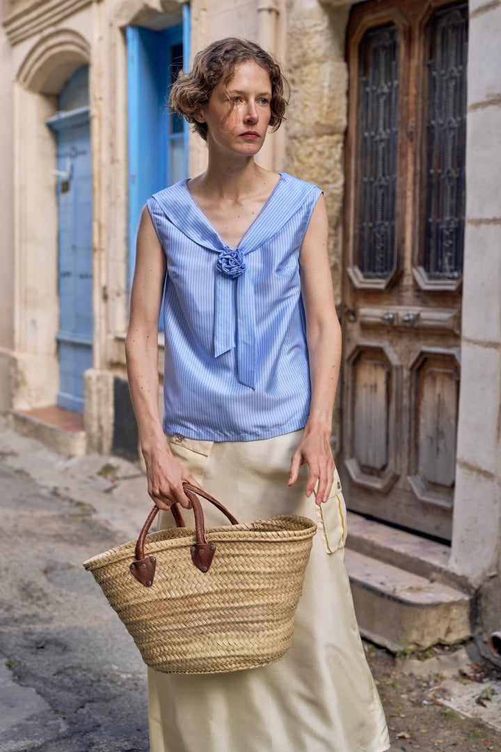 PAJA Out After Brunch Mulberry Silk Sailor Collar Sleeveless Top