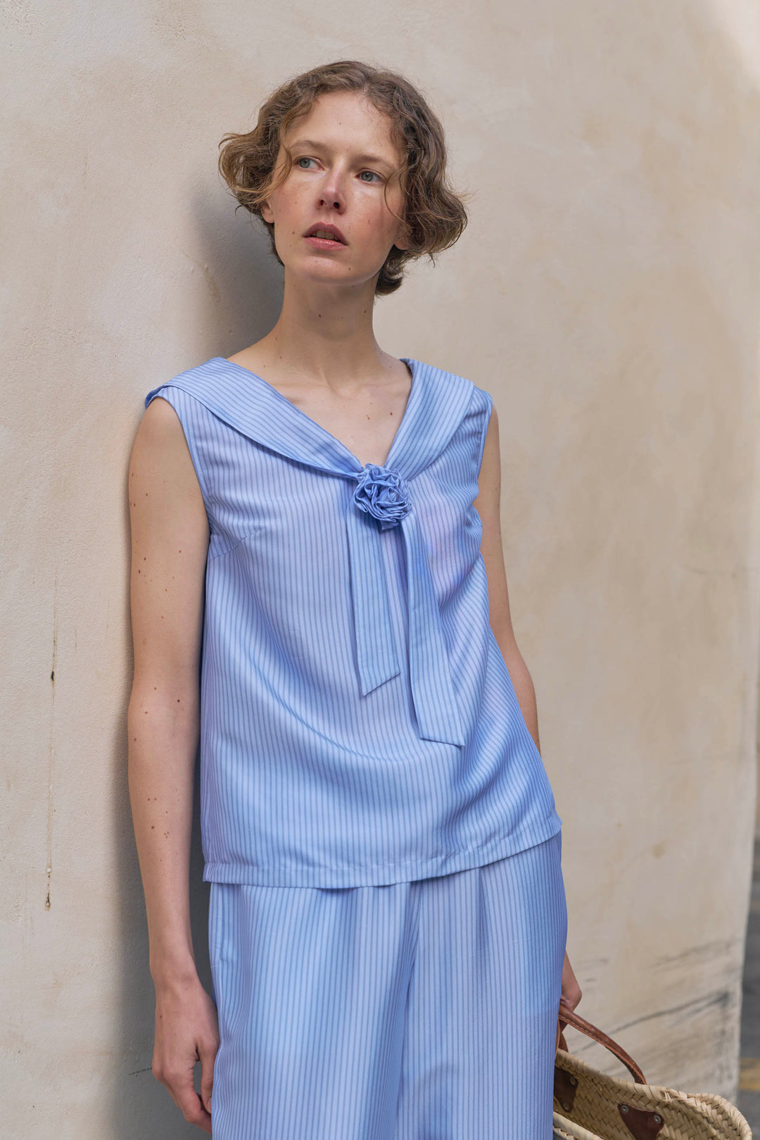 PAJA Out After Brunch Mulberry Silk Sailor Collar Sleeveless Top
