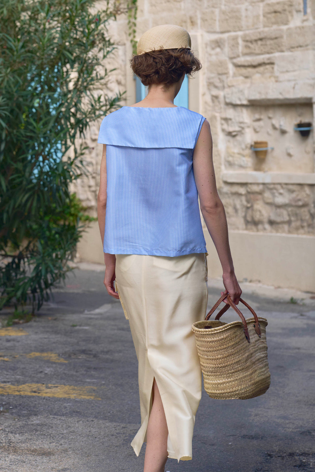 PAJA Out After Brunch Mulberry Silk Sailor Collar Sleeveless Top