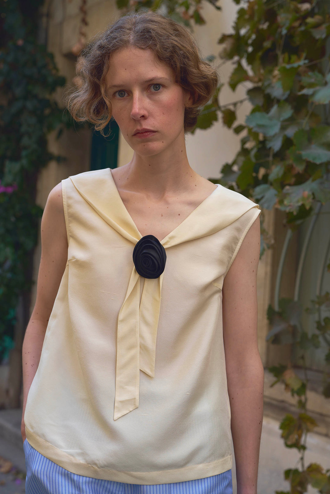 PAJA Out After Brunch Mulberry Silk Sailor Collar Sleeveless Top