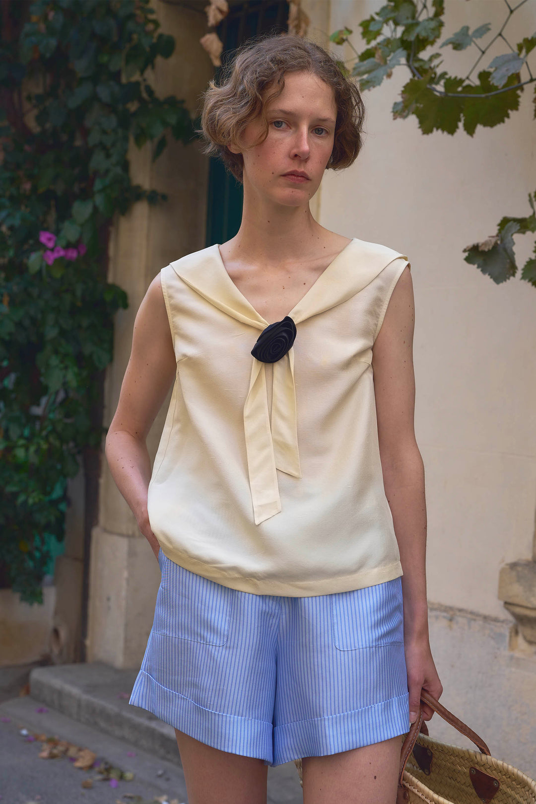 PAJA Out After Brunch Mulberry Silk Sailor Collar Sleeveless Top