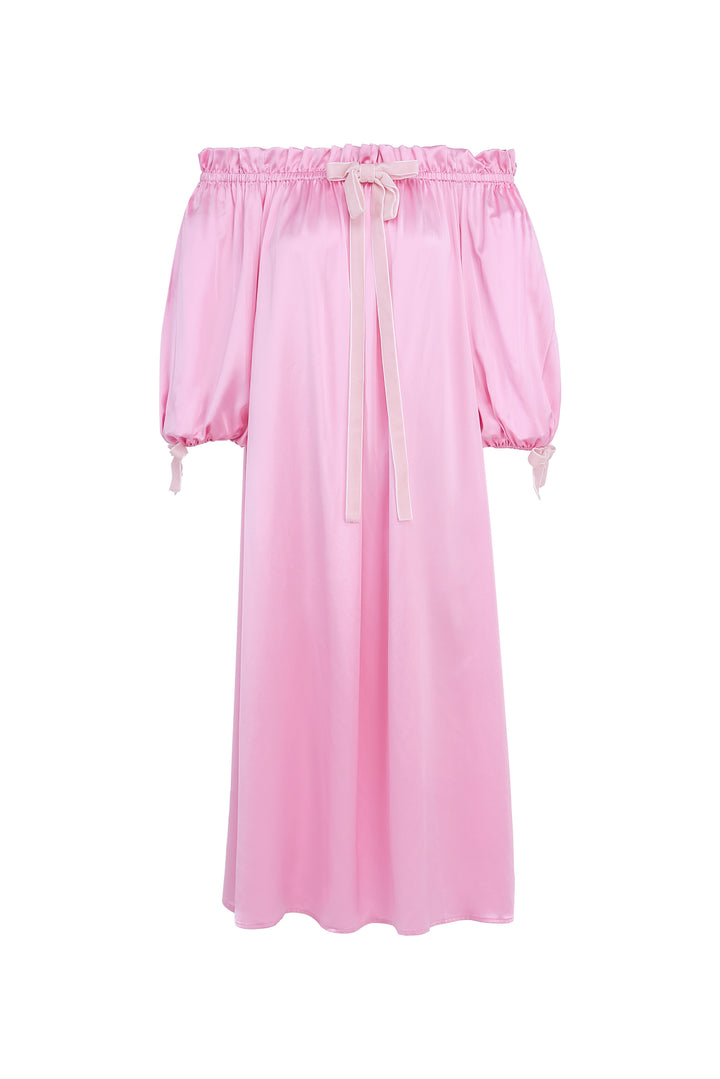 My Party 22 Momme Silk Off-Shoulder Bow Dress