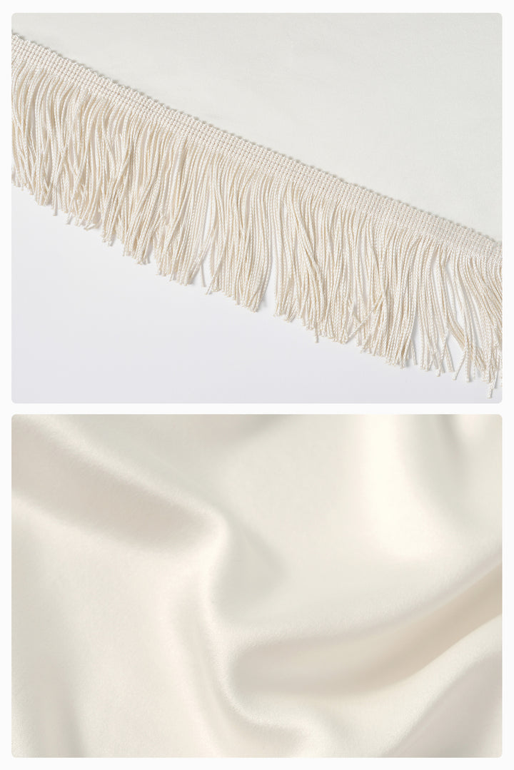 PAJA Summer Shimmer 25 Momme Silk Crepe Satin Fringe-Trim Triangle Scarf