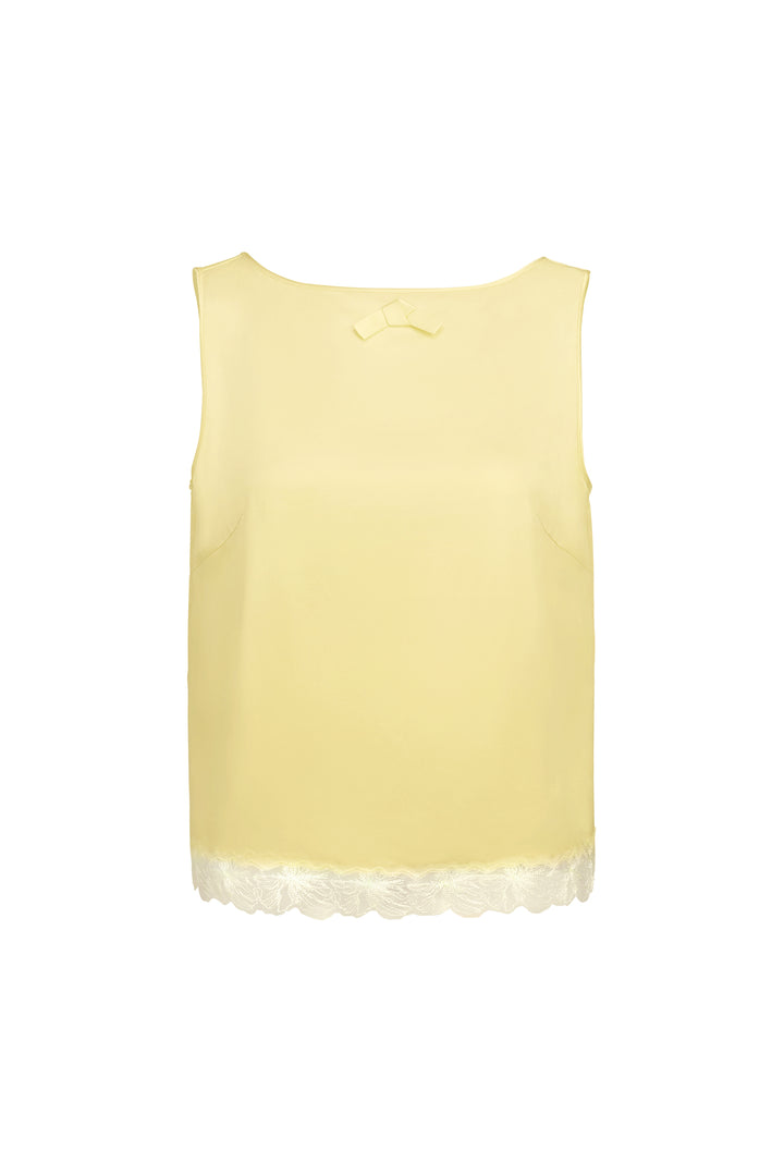 PAJA 25 Momme Silk Crepe Satin Lace-Trim Tank Top