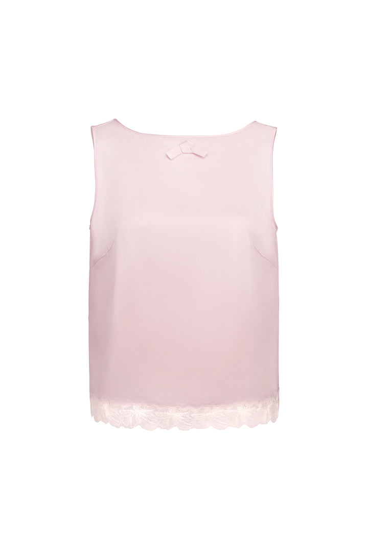 PAJA 25 Momme Silk Crepe Satin Lace-Trim Tank Top