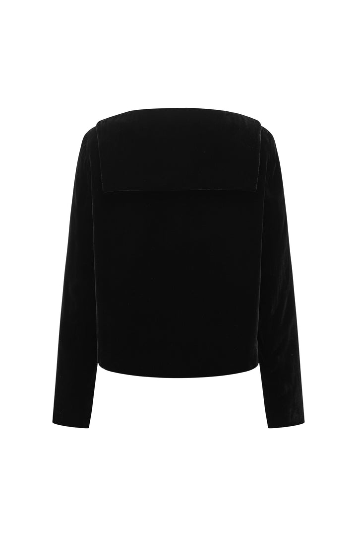 PAJA Summer Shimmer Silk Velvet Sailor Collar Bow Cropped Top