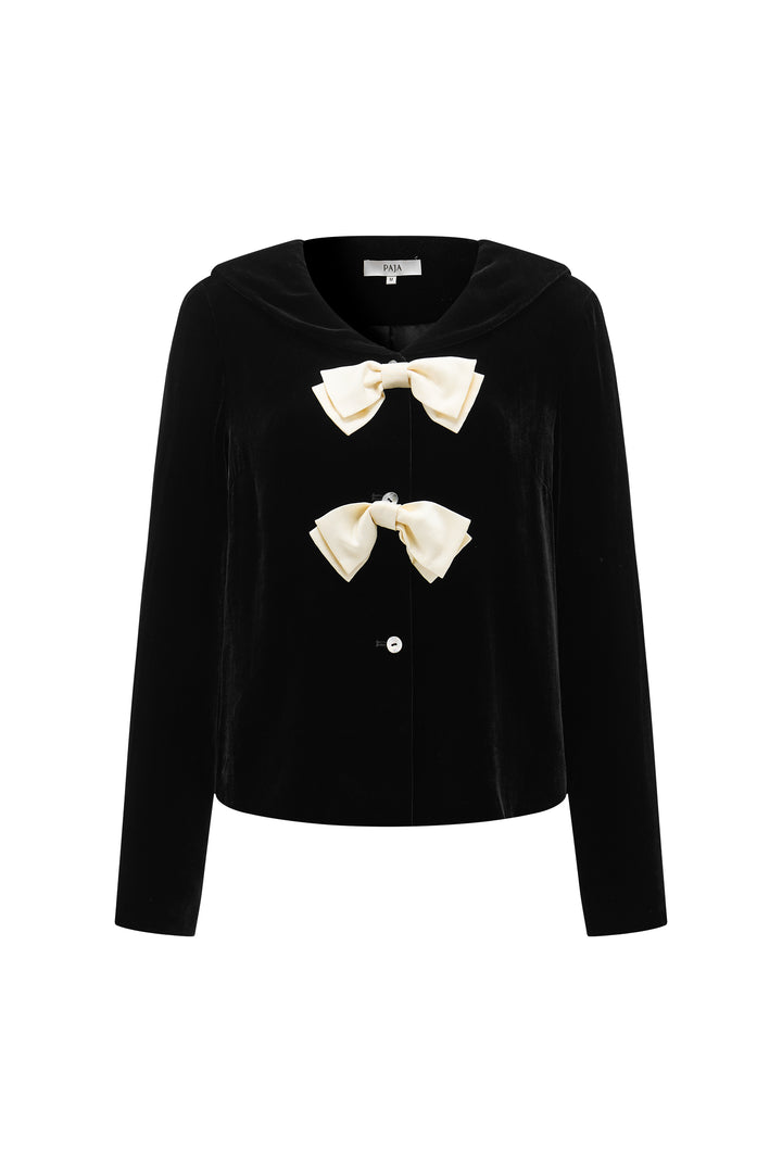 PAJA Summer Shimmer Silk Velvet Sailor Collar Bow Cropped Top