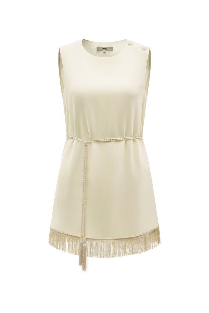 PAJA Summer Shimmer Silk Velvet Fringe-Trim Vest Top