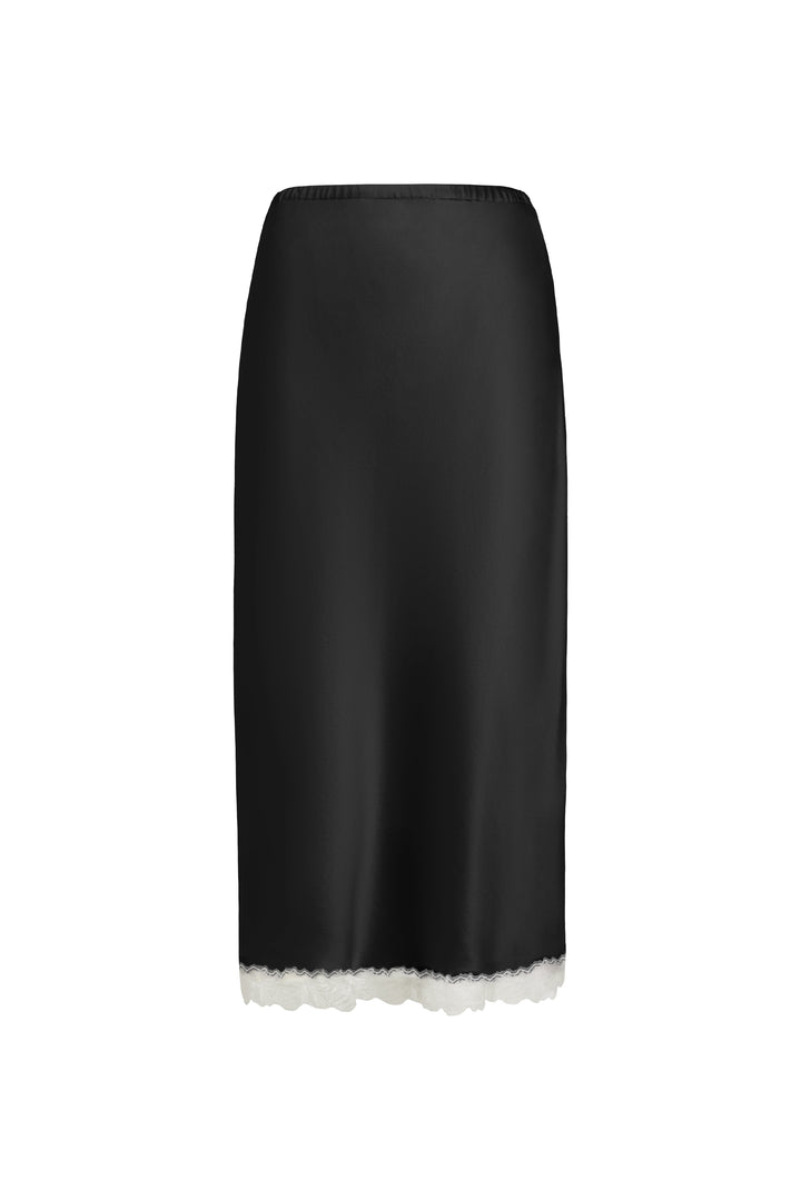 PAJA Bias-Cut 25 Momme Silk Crepe Satin Lace-Trim Skirt