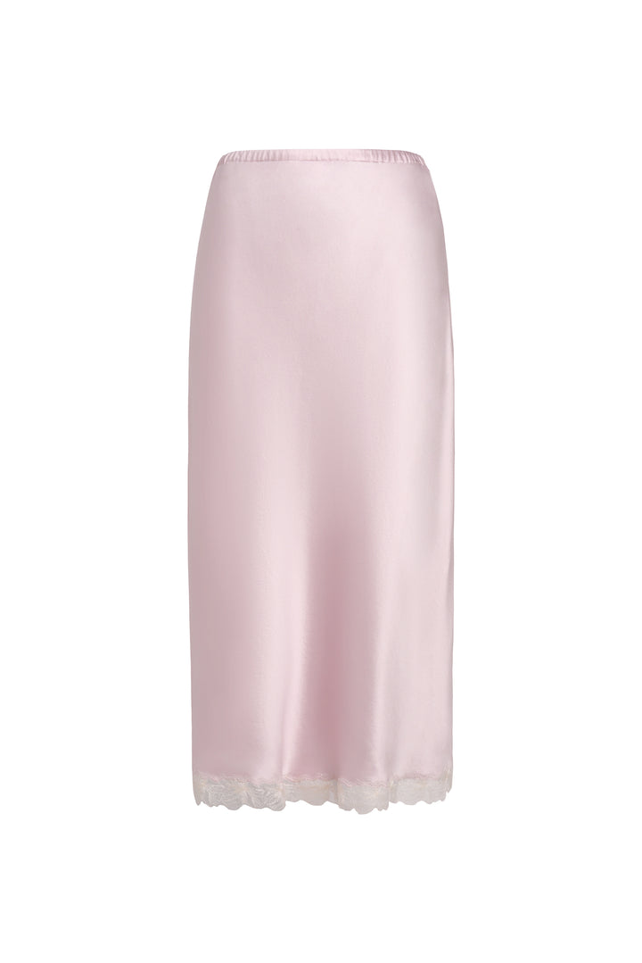 PAJA Bias-Cut 25 Momme Silk Crepe Satin Lace-Trim Skirt