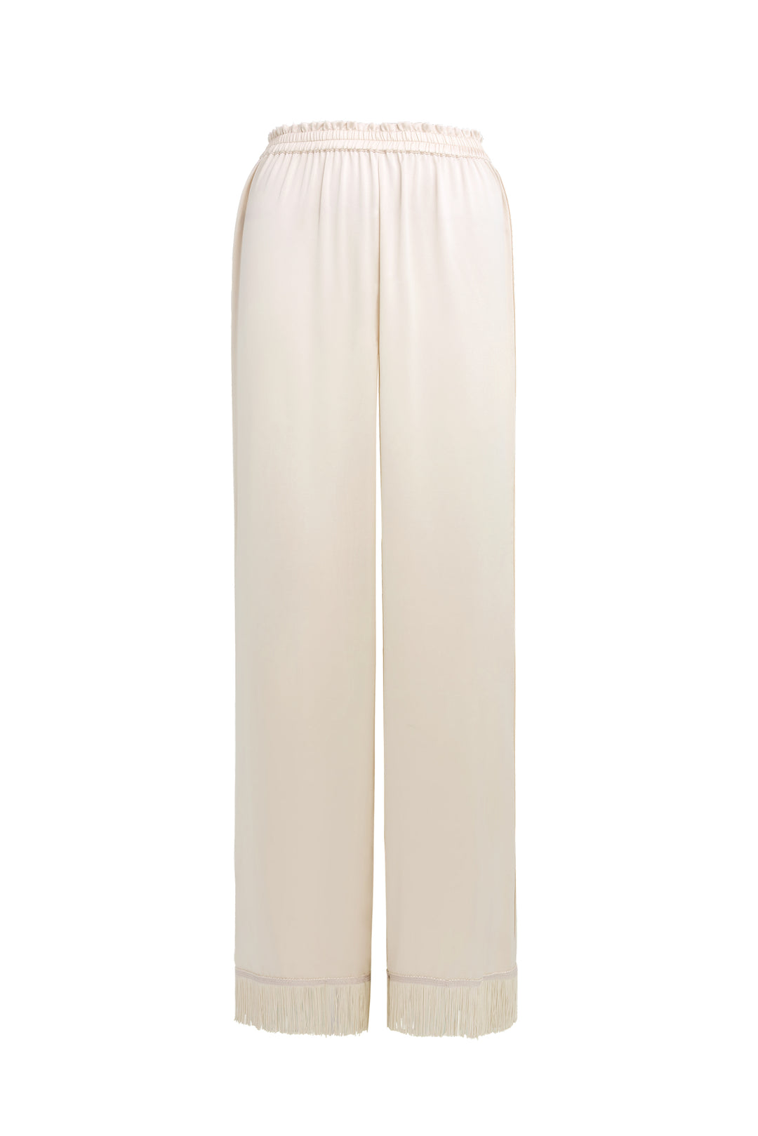 PAJA Summer Shimmer 25 Momme Silk Crepe Satin Fringe-Trim Pants