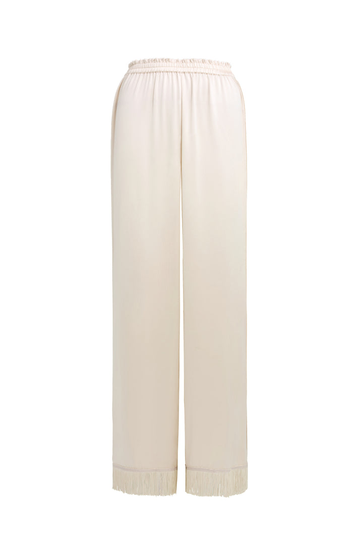 PAJA Summer Shimmer 25 Momme Silk Crepe Satin Fringe-Trim Pants