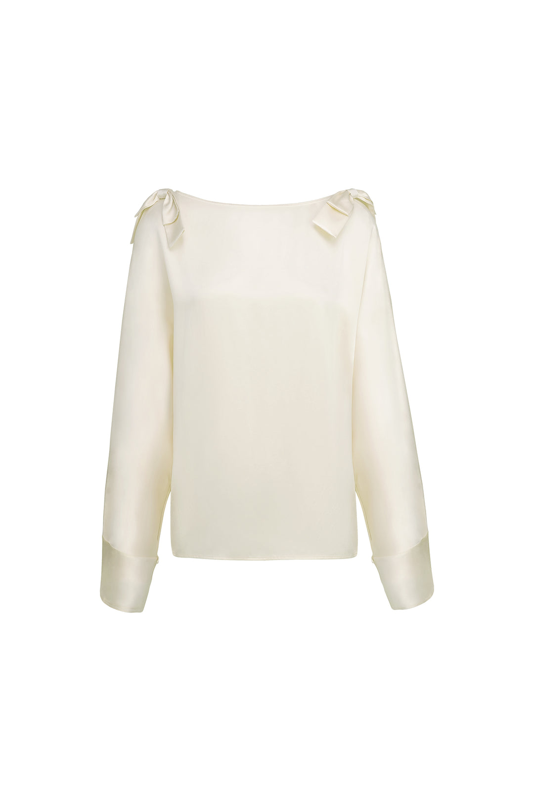 PAJA 25 Momme Silk Crepe Satin Bow Long-Sleeve Top