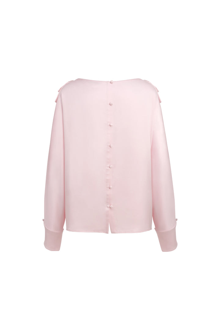 PAJA 25 Momme Silk Crepe Satin Bow Long-Sleeve Top