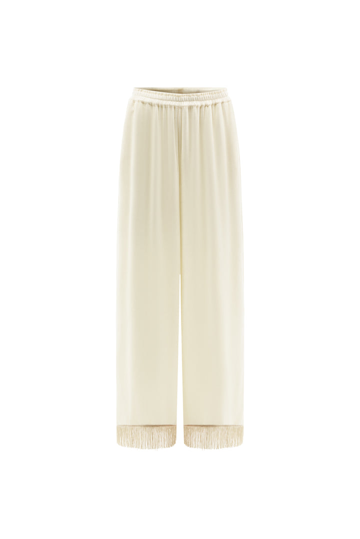 PAJA Summer Shimmer Silk Velvet Fringe-Trim Pants