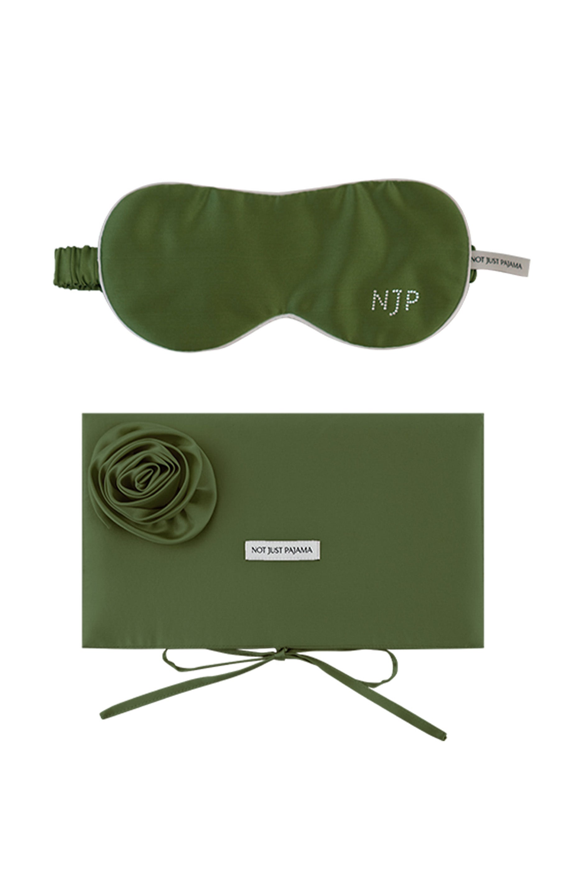 Tuscan Sun Silk Sleep Set – Eye Mask & Handcrafted Rose Pouch - Multi Color-Silk Sleeping Eye Mask-Green-NJP24107-Not Just Pajama