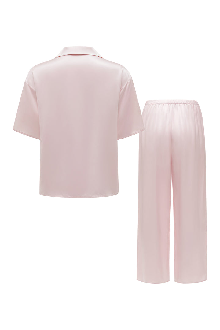 PAJA Beaded Summer Escapes Silk Short Sleeve & Long Pants Set - Pink