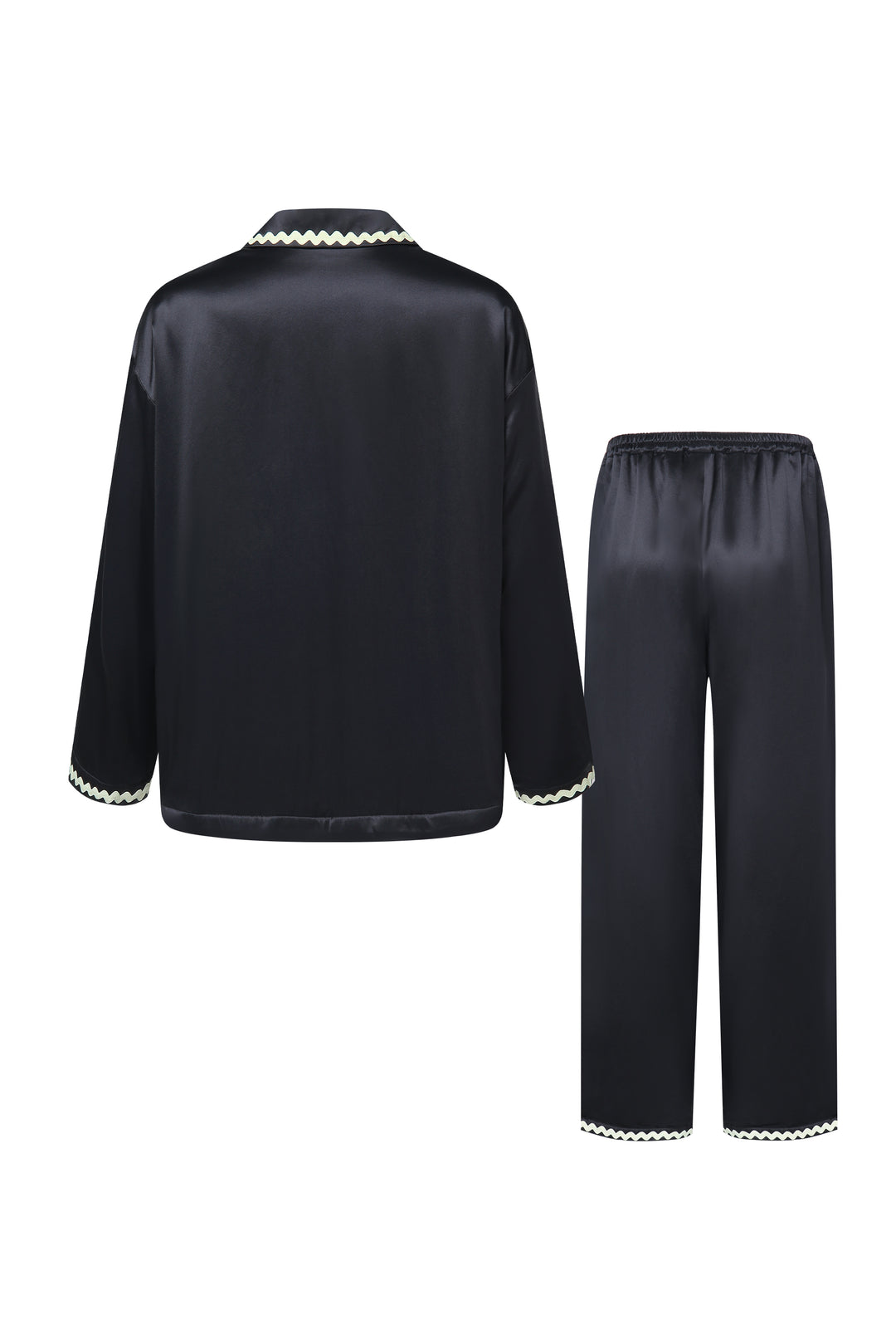 Floating Collection Unisex Silk Pajamas Long Set - Rich Black