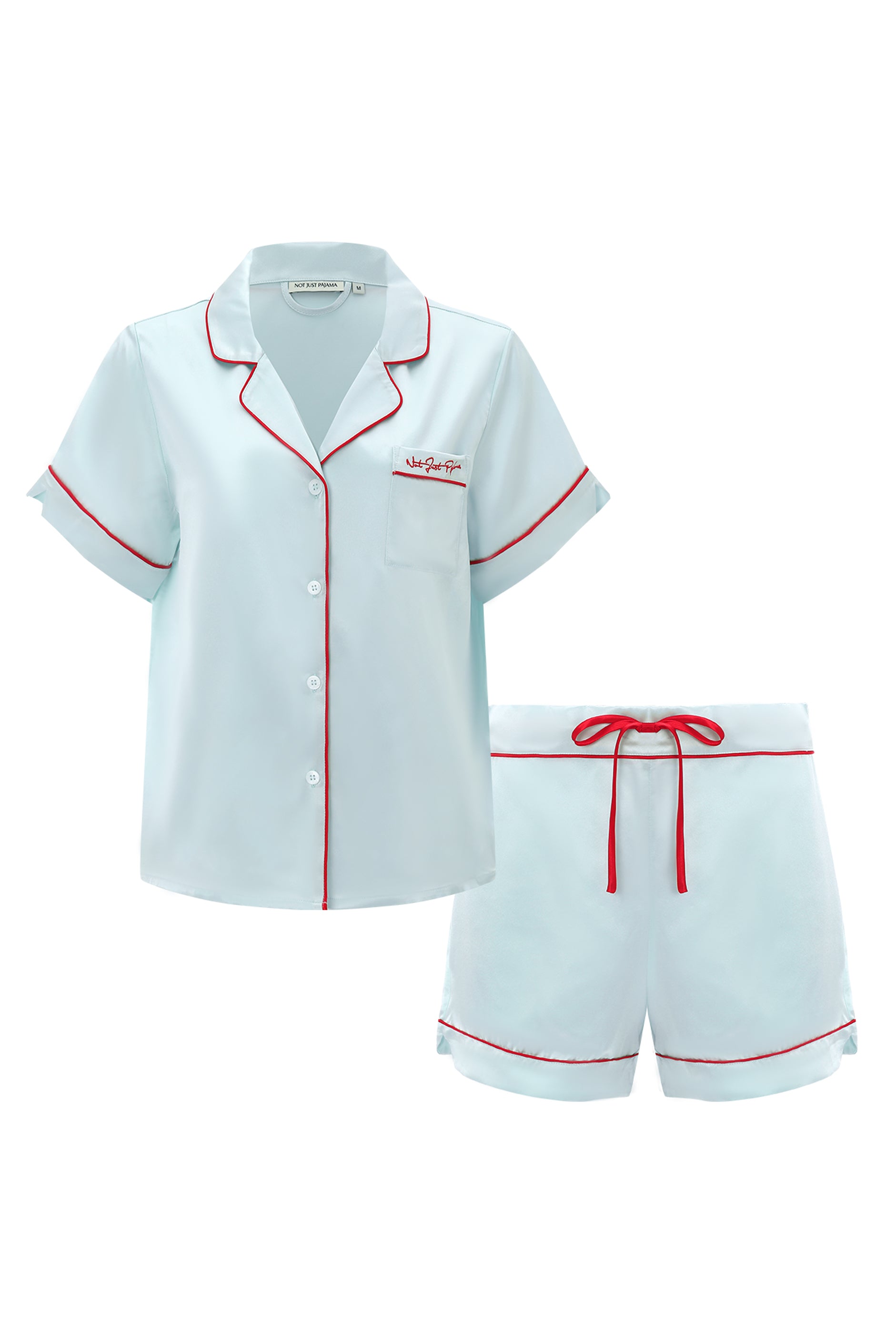 Little Heart Collection Embroidery Women's Short Pajama Set - Rose Pink-NJP Best Selling-Light Blue-S-2-Piece Set-125-Not Just Pajama