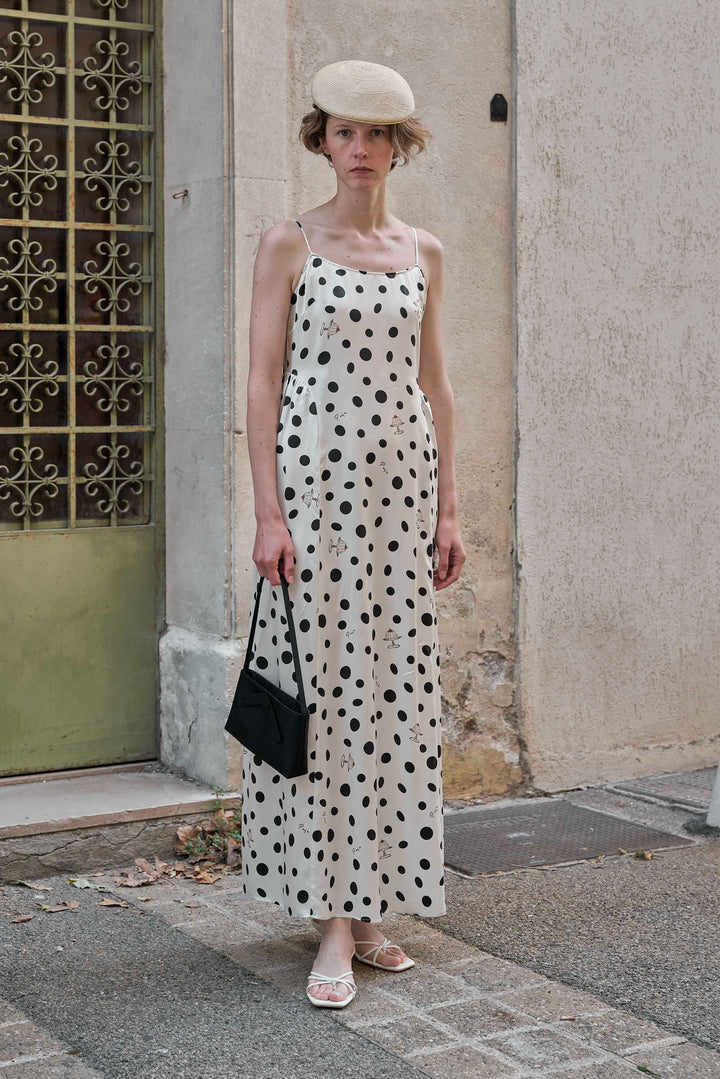 Ivory Polka Dot Silk Camisole Maxi Dress | Vacation Ready