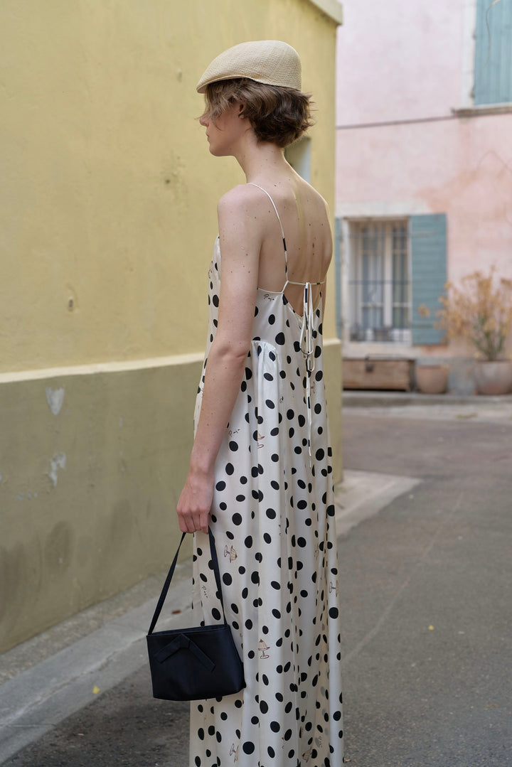Ivory Polka Dot Silk Camisole Maxi Dress | Vacation Ready