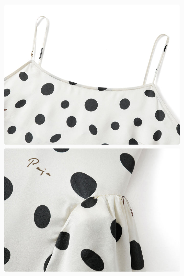 Ivory Polka Dot Silk Camisole Maxi Dress | Vacation Ready