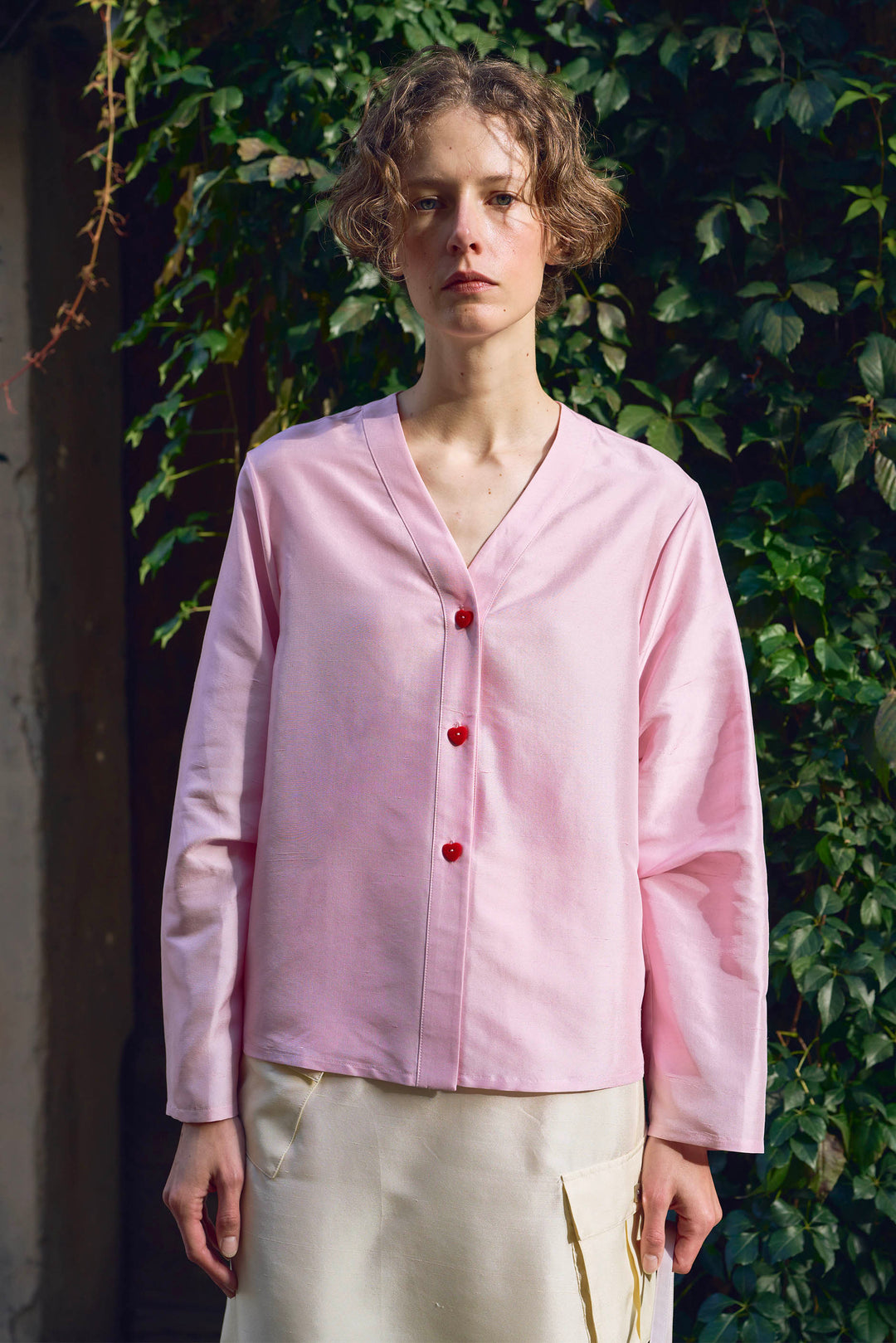 PAJA Out After Brunch Silk Contrast Trim Button Shirt