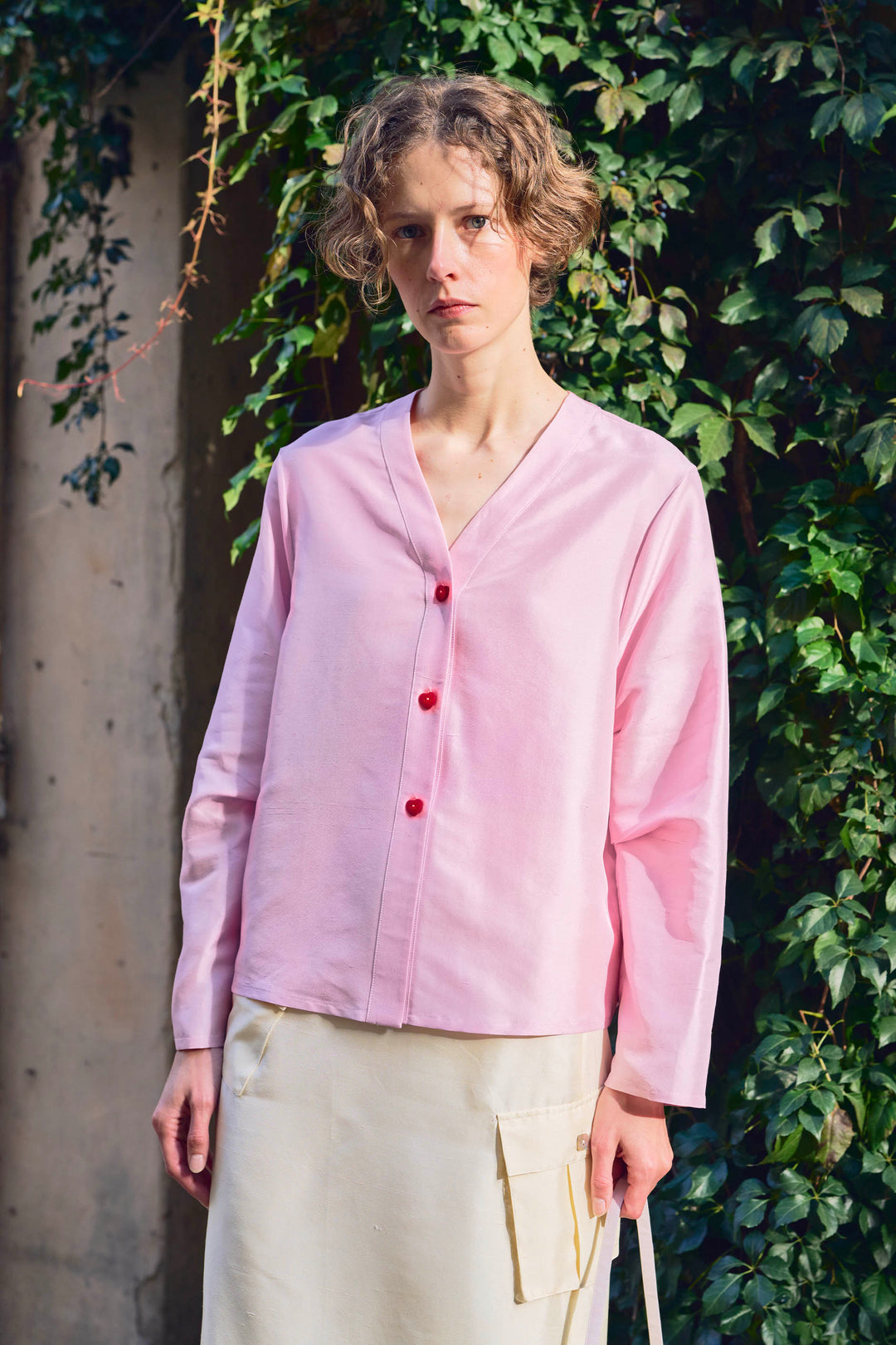 PAJA Out After Brunch Silk Contrast Trim Button Shirt