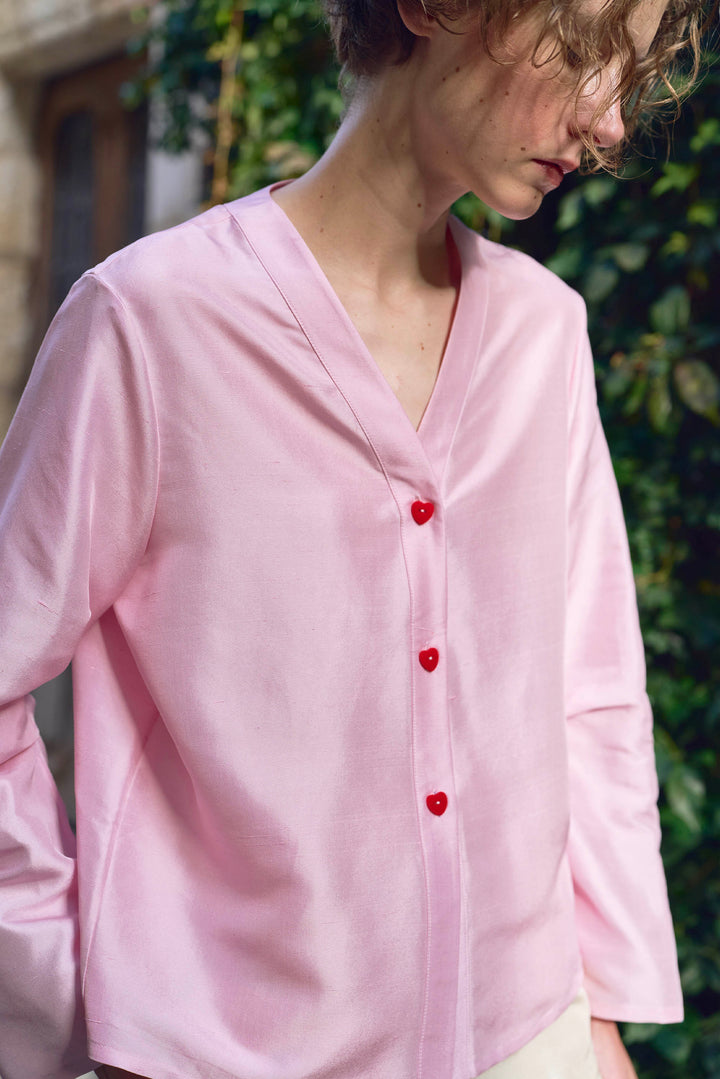 PAJA Out After Brunch Silk Contrast Trim Button Shirt