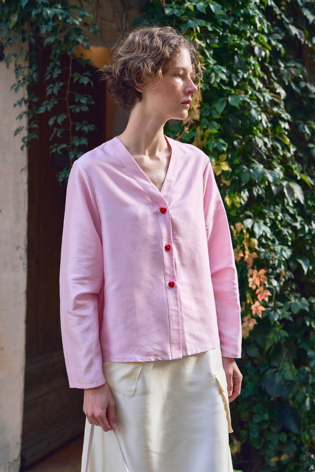 PAJA Out After Brunch Silk Contrast Trim Button Shirt