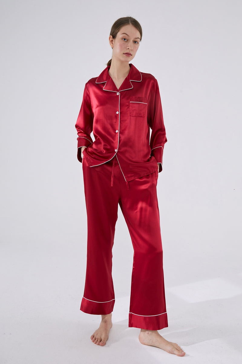 Women Silk Essentials Pajama Set Red 3-Pcs Sleepwear – Not Just Pajama