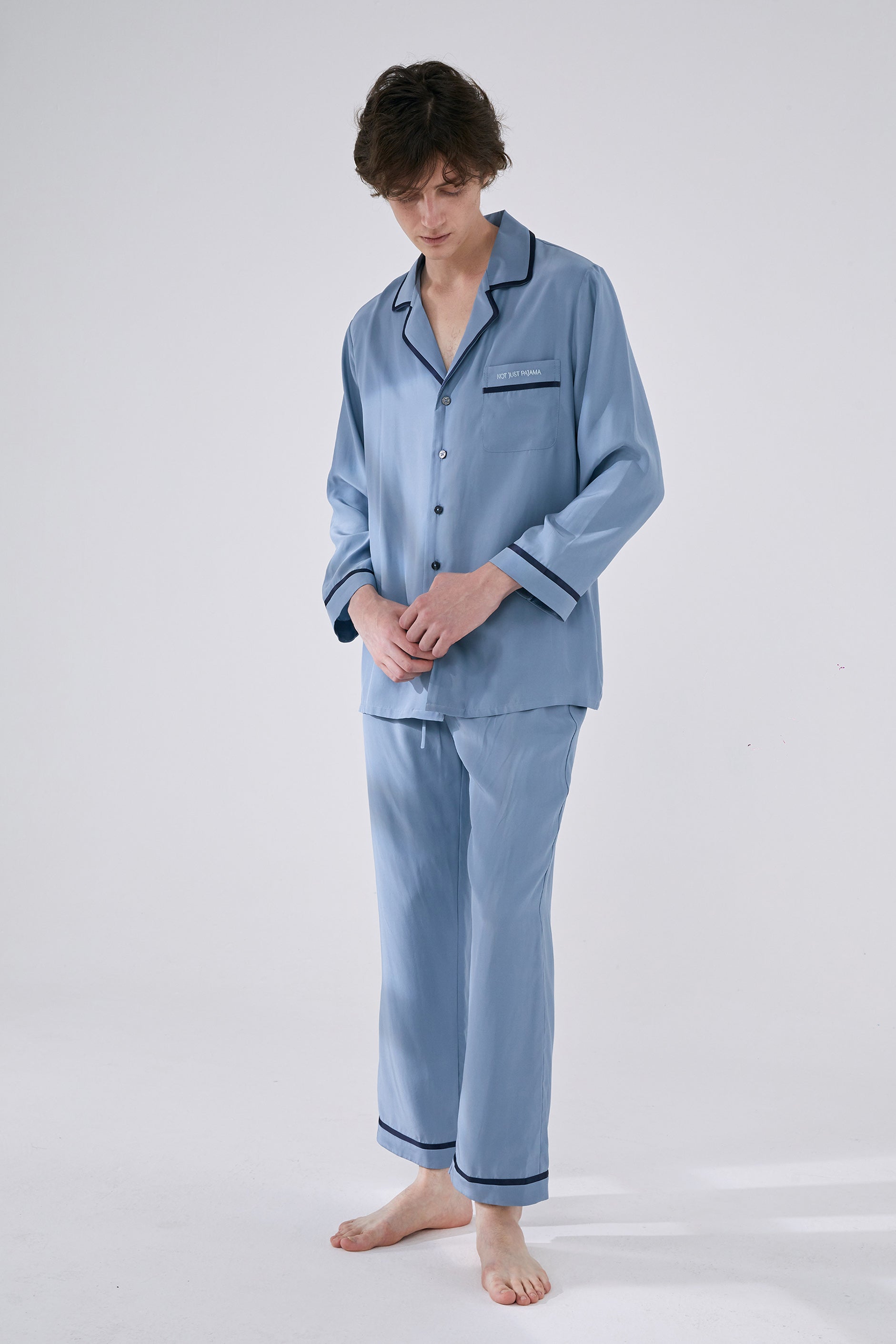 Classic Men's Coco Set-Silk Pajamas for Men-M-Light Steel Blue-2-Piece Set-389-Not Just Pajama