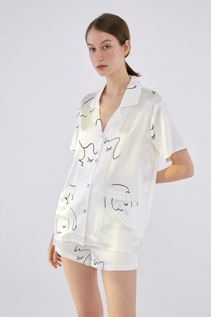 Silk Short Pajamas Set White Sleepwear / The Dream – Not Just Pajama