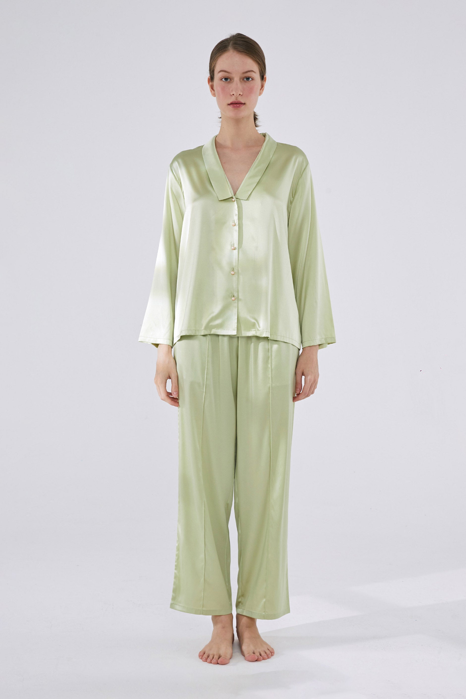Sleepwear - Not Just Pajama - Women Classic Silk Pajamas Set (3-Piece) -  Green