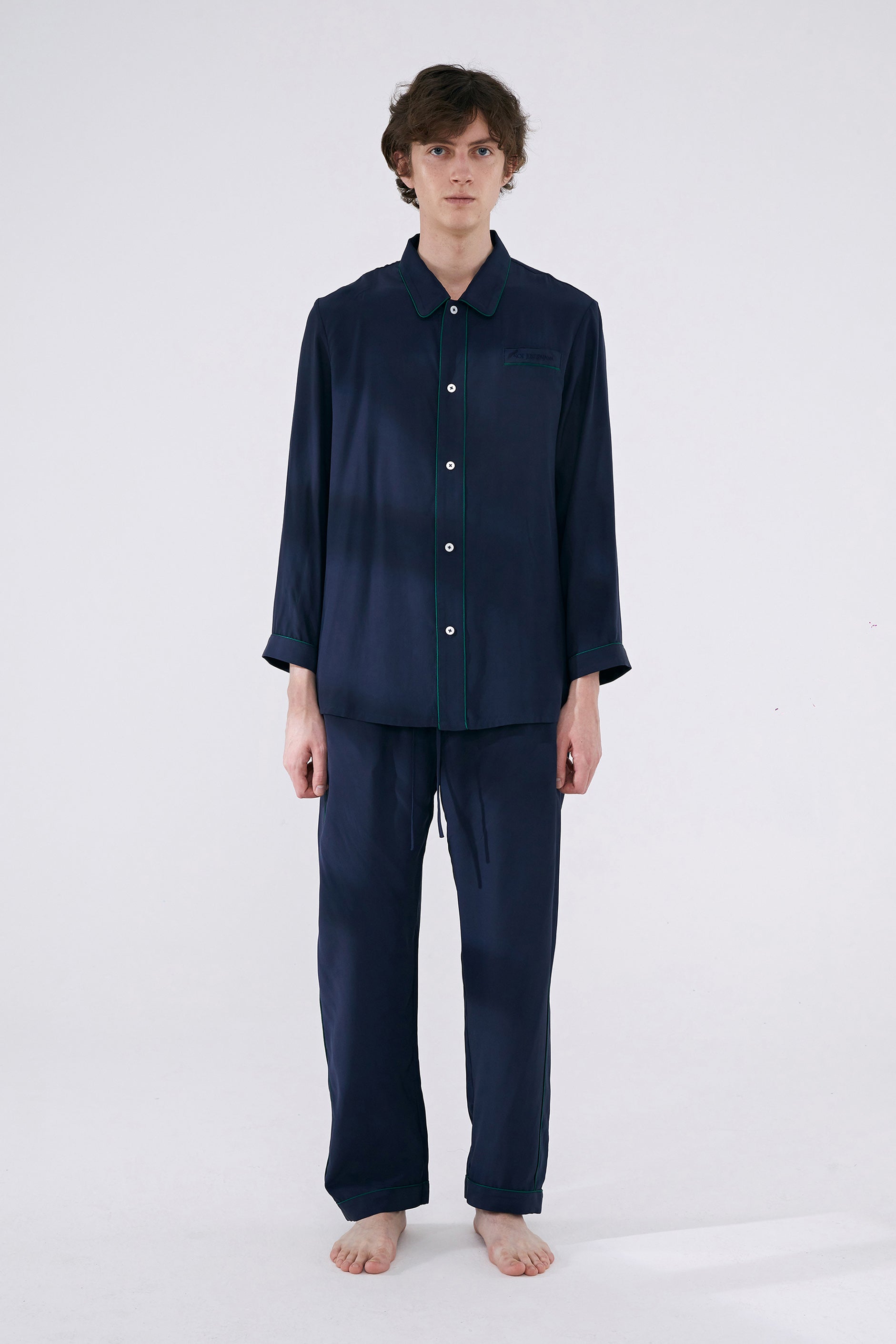 Classic Gentlemen Silk Pajama Set-Silk Pajamas for Men-M-French Navy-2-Piece Set-38705-Not Just Pajama