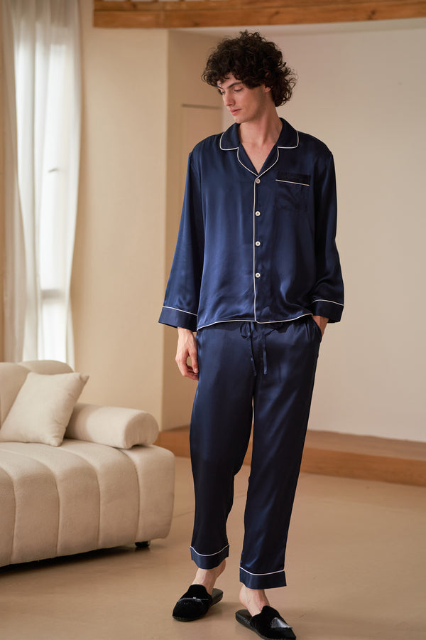 Men's Essentials Silk Pajamas - French Navy
